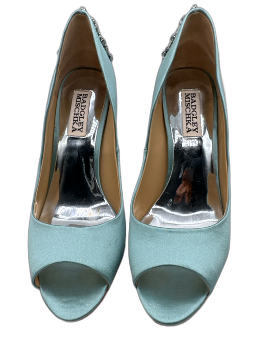 Badgley Mischka Shoe Size 6 Light Blue Satin Letter Peep Toe Pumps Light Blue / 6
