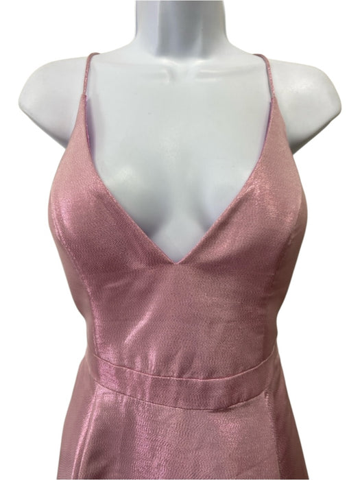 Jovani Size 14 Pink Polyester Spaghetti Strap Metallic Thread A Line Gown Pink / 14
