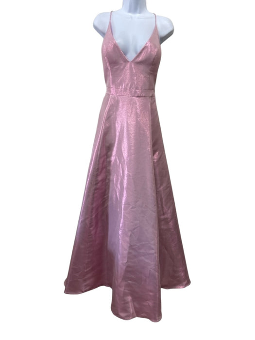 Jovani Size 14 Pink Polyester Spaghetti Strap Metallic Thread A Line Gown Pink / 14