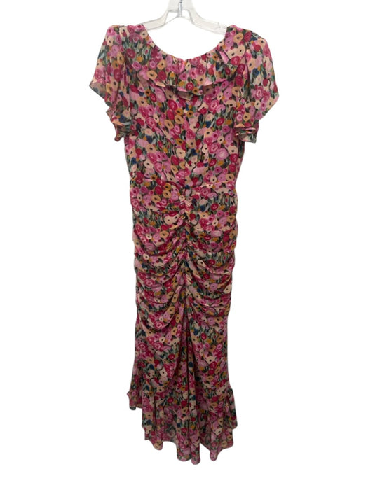 ASTR Size M Pink & Multi Polyester Abstract Floral Ruffle Cap Sleeve Dress Pink & Multi / M