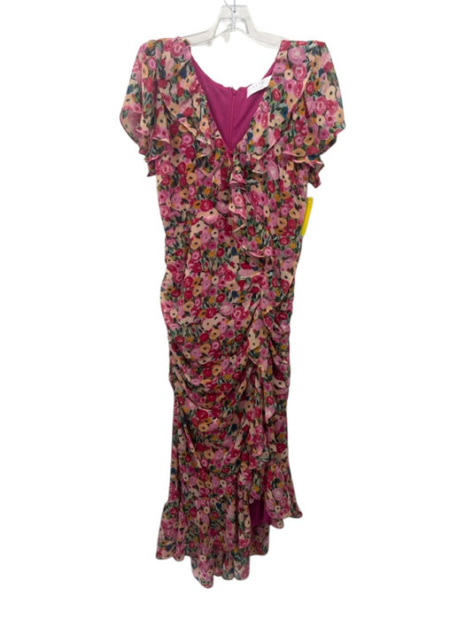 ASTR Size M Pink & Multi Polyester Abstract Floral Ruffle Cap Sleeve Dress Pink & Multi / M