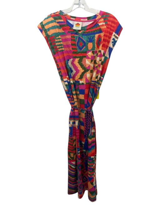 Farm Rio Size L Multi Cotton Geometric Pattern Sleeveless Shoulder Pads Dress Multi / L