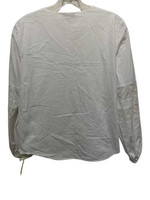 Lafayette 148 Size S White Cotton Long Balloon Sleeve Lace Panel Button Up Top White / S
