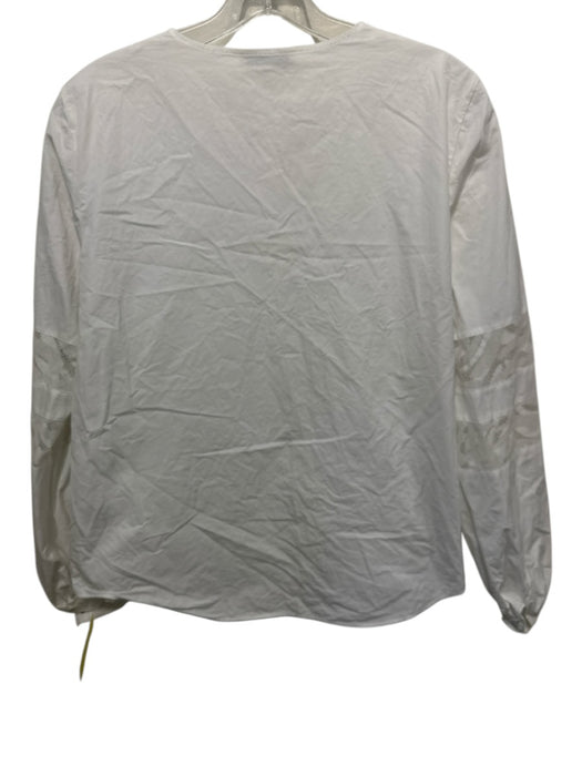 Lafayette 148 Size S White Cotton Long Balloon Sleeve Lace Panel Button Up Top White / S