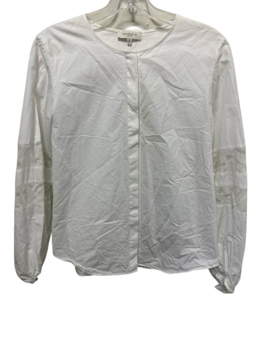 Lafayette 148 Size S White Cotton Long Balloon Sleeve Lace Panel Button Up Top White / S