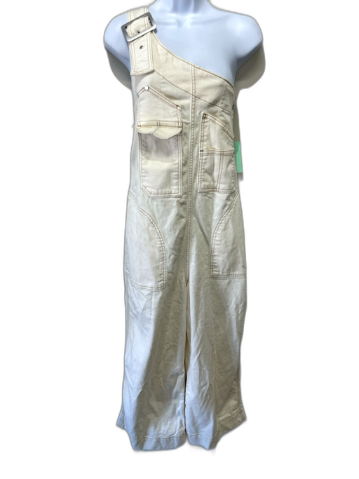 Pilcro Size S Cream Cotton Denim Sleeveless Contrast Stitch Wide Leg Jumpsuit Cream / S