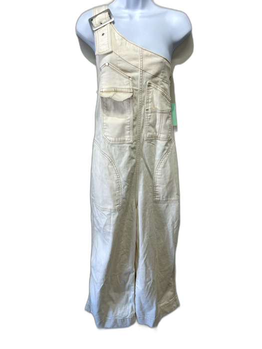 Pilcro Size S Cream Cotton Denim Sleeveless Contrast Stitch Wide Leg Jumpsuit Cream / S