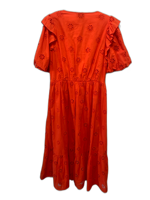 Kate Spade Size 12 Orange Cotton Short Puff Sleeve Floral Eyelet V Neck Dress Orange / 12