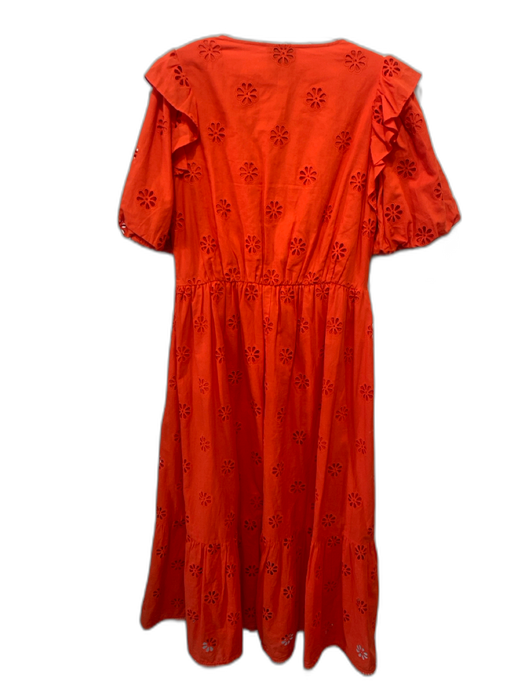 Kate Spade Size 12 Orange Cotton Short Puff Sleeve Floral Eyelet V Neck Dress Orange / 12