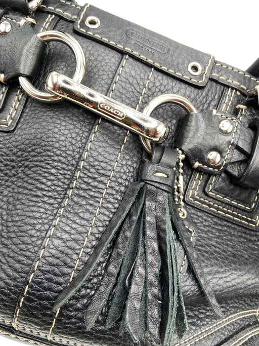 Coach Black & White Pebble Leather Top Handle Braided silver hardware Feet Bag Black & White / Medium