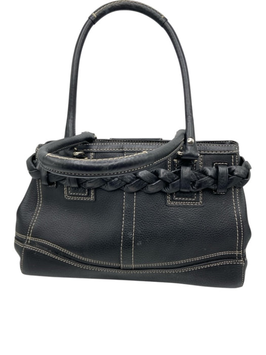 Coach Black & White Pebble Leather Top Handle Braided silver hardware Feet Bag Black & White / Medium