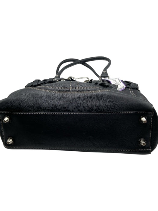 Coach Black & White Pebble Leather Top Handle Braided silver hardware Feet Bag Black & White / Medium