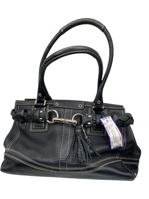 Coach Black & White Pebble Leather Top Handle Braided silver hardware Feet Bag Black & White / Medium