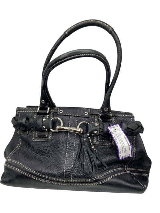 Coach Black & White Pebble Leather Top Handle Braided silver hardware Feet Bag Black & White / Medium