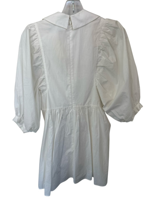 Hunter Bell Size XS White Cotton 3/4 Balloon Sleeve Collar V Neck Back Zip Dress White / XS