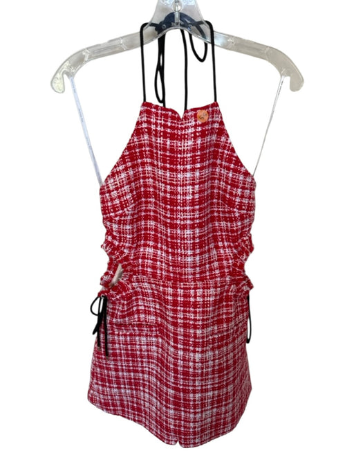 Self-Portrait Size 2 Red & Black Cotton Blend Tweed Cut Out Sides Mini Dress Red & Black / 2