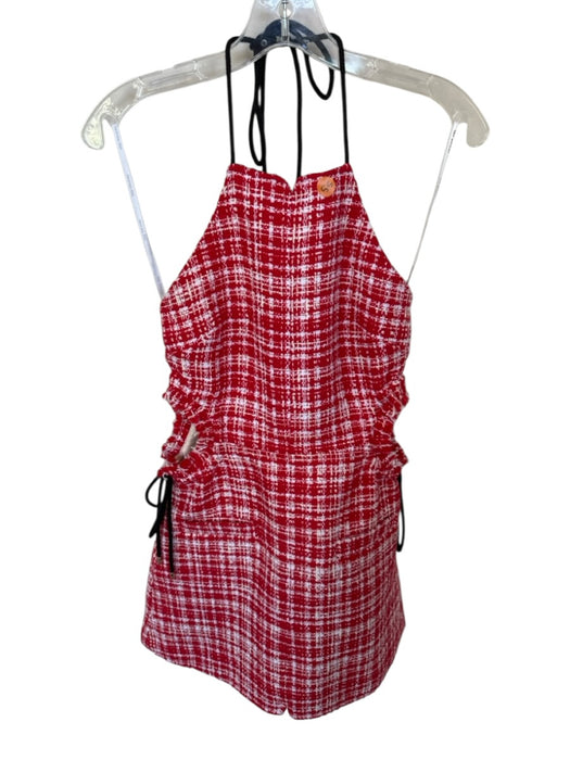 Self-Portrait Size 2 Red & Black Cotton Blend Tweed Cut Out Sides Mini Dress Red & Black / 2