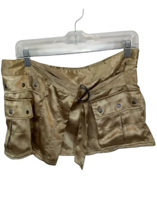 Free People Size 2 Gold Polyester Buckle Cargo Shiny Skirt Gold / 2