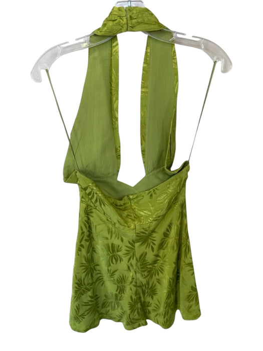 Saulee Size 2 Green Viscose Halter Neck Palm Leaves Back Zip Mini Dress Green / 2