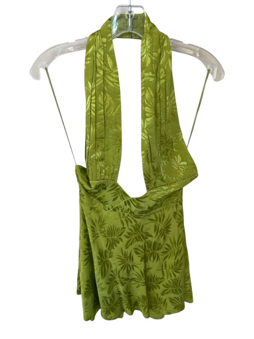 Saulee Size 2 Green Viscose Halter Neck Palm Leaves Back Zip Mini Dress Green / 2