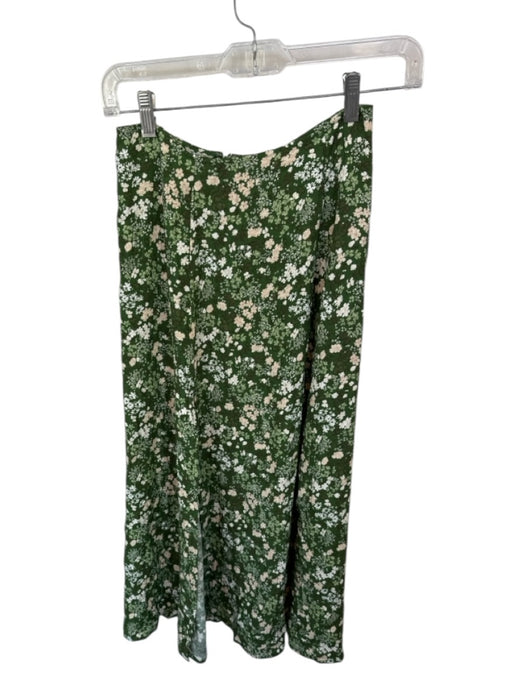Reformation Size 0 Green & Tan Rayon Back Zip Flowers Maxi Skirt Green & Tan / 0