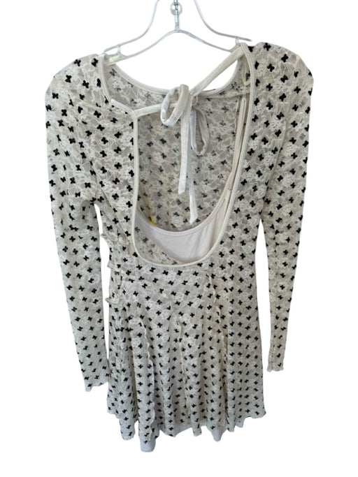 Free People Size XS Cream & Black Lace Long Sleeve Low Back Slip Dress Cream & Black / XS