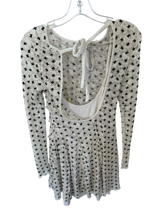 Free People Size XS Cream & Black Lace Long Sleeve Low Back Slip Dress Cream & Black / XS
