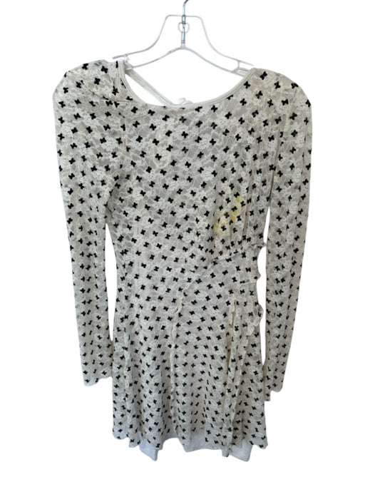 Free People Size XS Cream & Black Lace Long Sleeve Low Back Slip Dress Cream & Black / XS