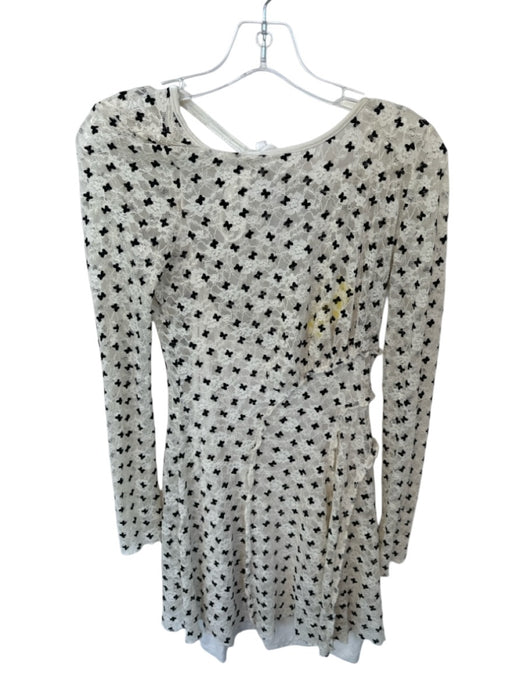 Free People Size XS Cream & Black Lace Long Sleeve Low Back Slip Dress Cream & Black / XS