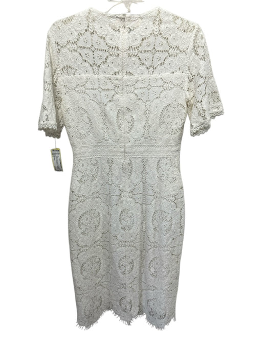 Shoshanna Size 4 White Cotton & Nylon Short Sleeve Crochet Lace Below knee Dress White / 4