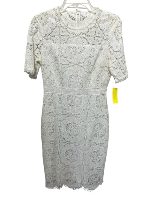 Shoshanna Size 4 White Cotton & Nylon Short Sleeve Crochet Lace Below knee Dress White / 4