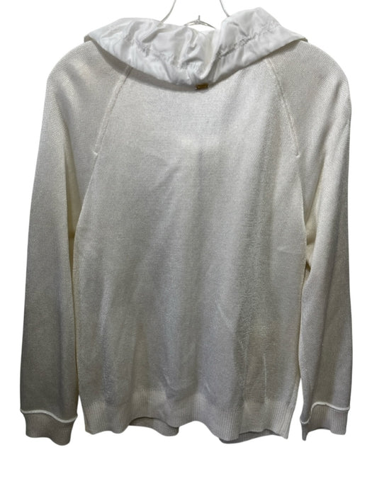 St. John Size M Cream & Gold Rayon Blend Fabric Block Gold Zipper Sweater Cream & Gold / M