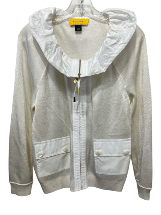 St. John Size M Cream & Gold Rayon Blend Fabric Block Gold Zipper Sweater Cream & Gold / M
