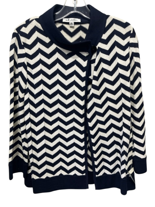 St John Size 12 Navy & white No Fabric Tag One Button Chevron Knit Sweater Navy & white / 12
