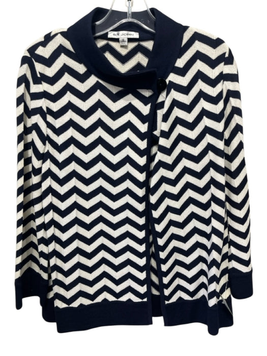 St John Size 12 Navy & white No Fabric Tag One Button Chevron Knit Sweater Navy & white / 12