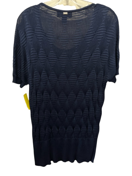 St John Size L Navy Viscose Knit Short Sleeve Hourglass Scoop neck Sweater Navy / L