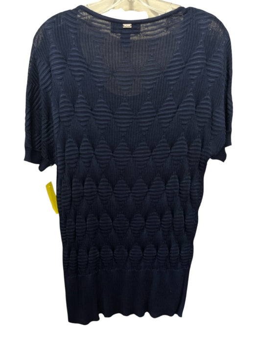St John Size L Navy Viscose Knit Short Sleeve Hourglass Scoop neck Sweater Navy / L