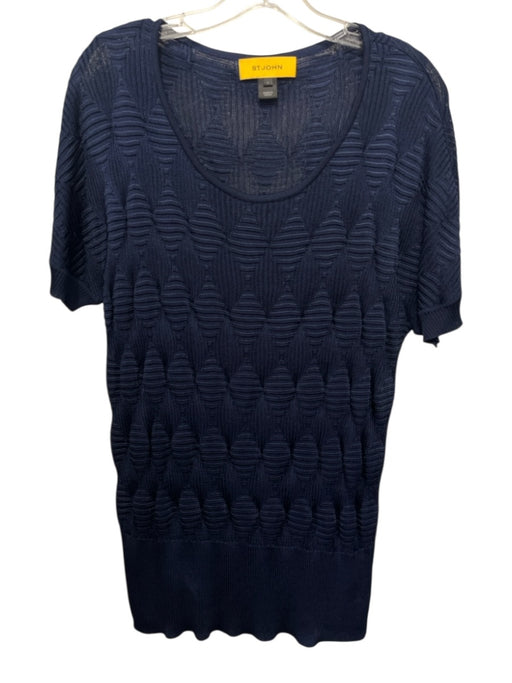 St John Size L Navy Viscose Knit Short Sleeve Hourglass Scoop neck Sweater Navy / L