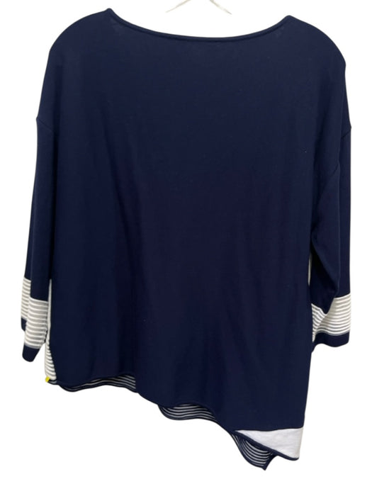 St. John Size M Navy & white Rayon Blend 3/4 Sleeve Color & Fabric Block Sweater Navy & white / M