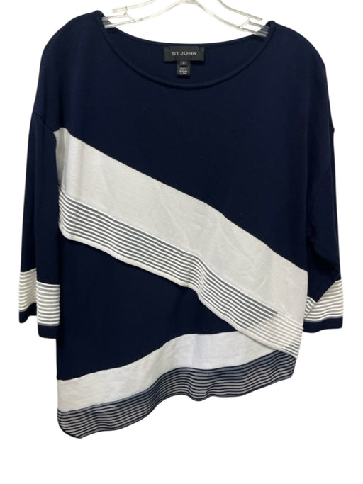St. John Size M Navy & white Rayon Blend 3/4 Sleeve Color & Fabric Block Sweater Navy & white / M