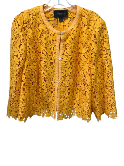 Carlisle Collection Size 16 Yellow Polyester Blend Lace Cutout Floral Top Yellow / 16