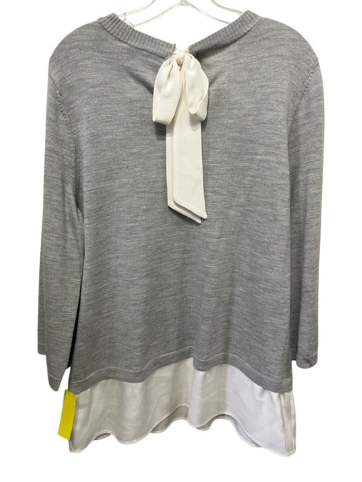St. John Size L Gray & White Wool & Silk Knit Layered Back Bow Crew Neck Sweater Gray & White / L