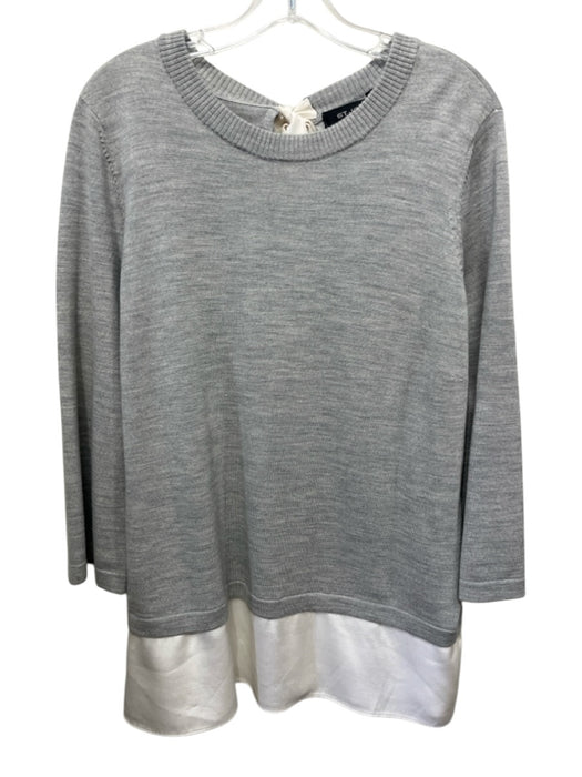 St. John Size L Gray & White Wool & Silk Knit Layered Back Bow Crew Neck Sweater Gray & White / L