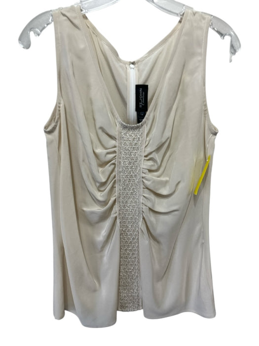 St. John Couture Size 16 Cream Silk Sleeveless Embroidered Back Zip Top Cream / 16