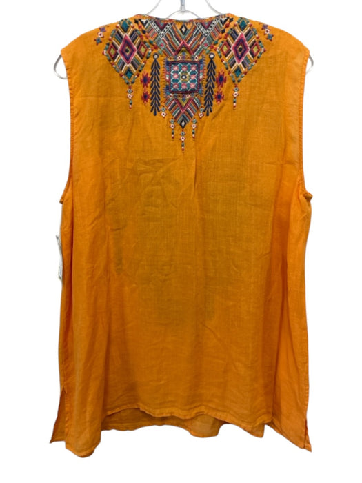 Johnny Was Size XL Orange, Pink & Blue Cotton Sleeveless Embroidered V Neck Top Orange, Pink & Blue / XL