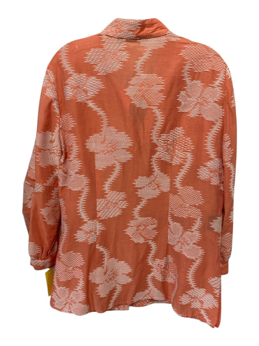 Carlisle Size 14 Orange & cream Cotton Long Balloon Sleeve Embroidered Top Orange & cream / 14