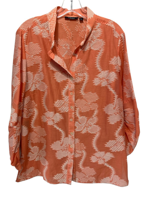 Carlisle Size 14 Orange & cream Cotton Long Balloon Sleeve Embroidered Top Orange & cream / 14