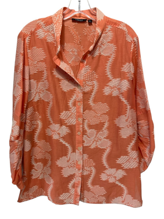Carlisle Size 14 Orange & cream Cotton Long Balloon Sleeve Embroidered Top Orange & cream / 14
