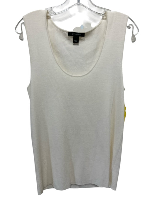 St. John Size L Cream Wool Blend Ribbed Sleeveless Scoop Neck Tank Top Cream / L