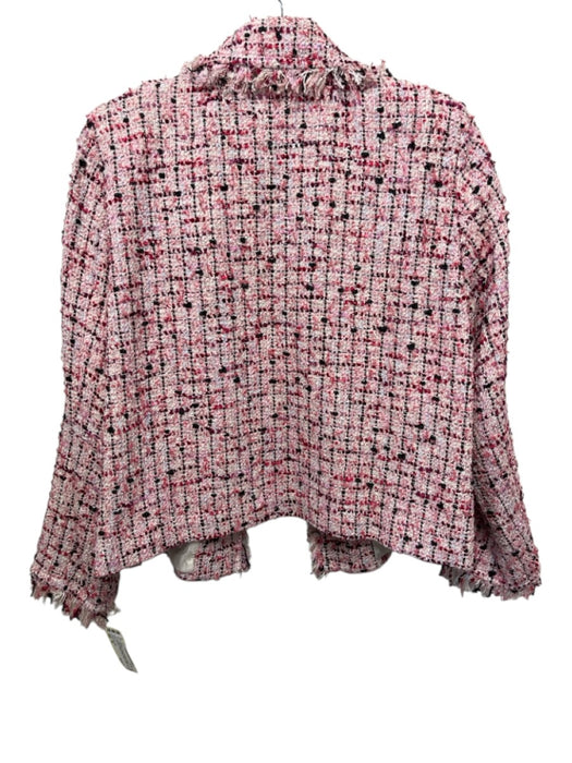 St. John Size 16 Pink, Red & Black Nylon & Cotton Boucle Frayed Edge Jacket Pink, Red & Black / 16